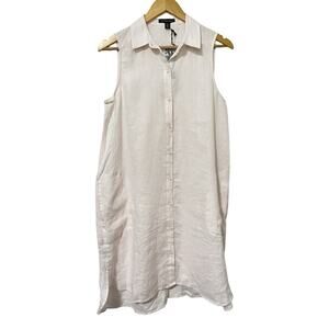 Saks Fifth Avenue 100% Linen Midi Dress Size S Pale Pink Coastal Grandma Beachy